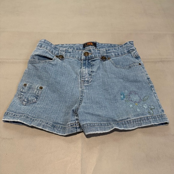 Route 66 Pants - VTG Y2K Route 66 Women Blue Denim Embroider Floral Jean Short Jort 16//26-6772
